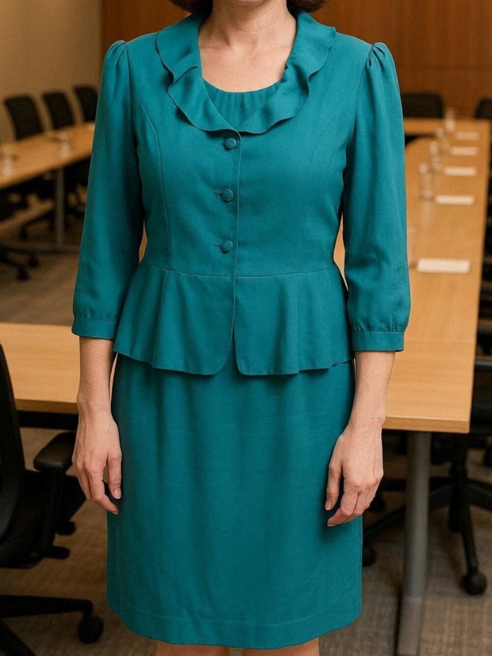 Vintage JG Hook Turquoise 2 Piece Dress and Topper Set size 6 Petite